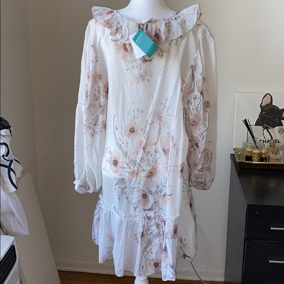 H&M White Floral Long Sleeve Shift Dress with Ruffles - Picture 2 of 5